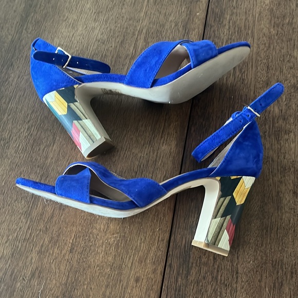A/ Anthropologie Blue Suede heeled Sandals with Colorful Heel 9M NWT - Picture 4 of 5